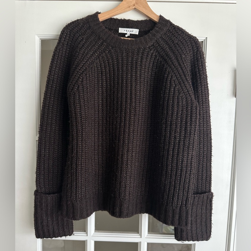 FRAME chocolate brown thick knit wool blend sweater